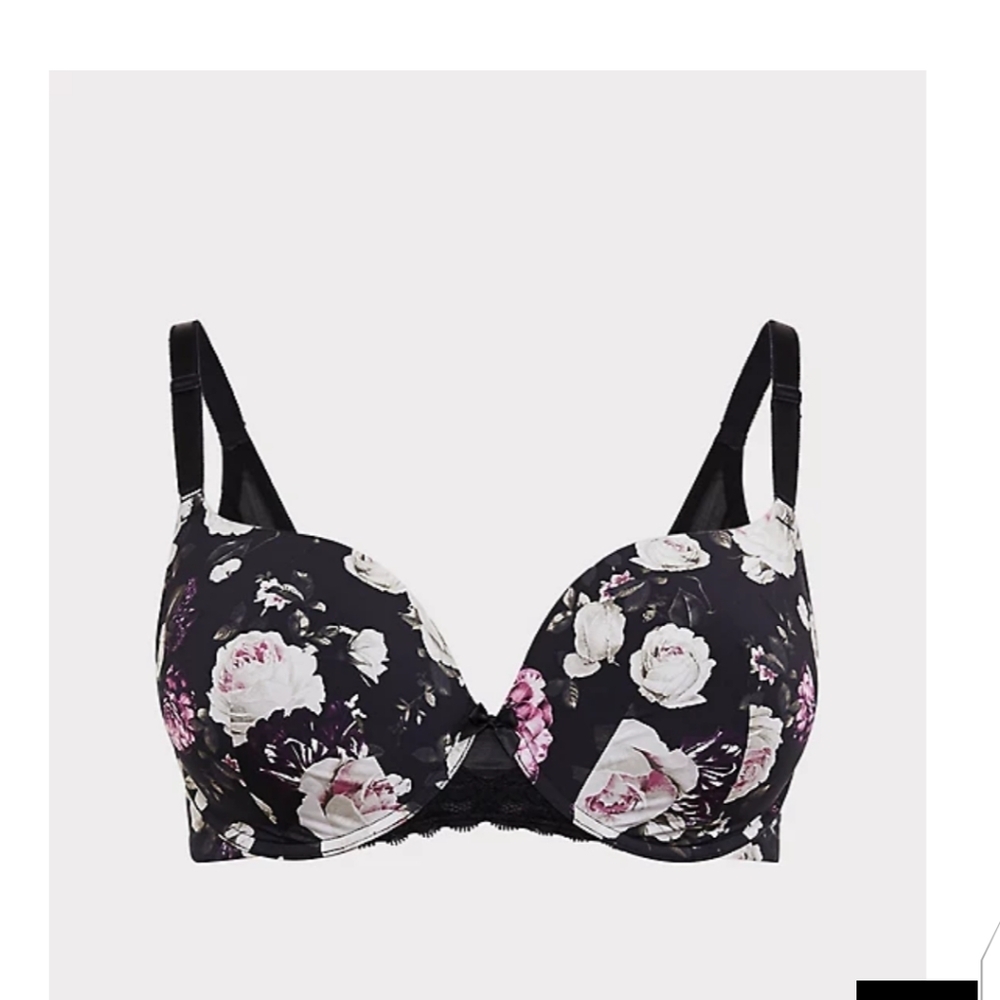 🆕46C BLACK FLORAL 360° BACK SMOOTHING PUSH-UP T-SHIRT